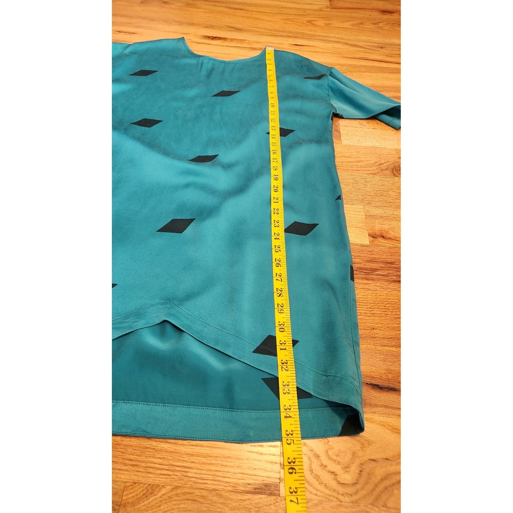Vintage Sunshine Shadow Teal Silk Diamond Print Short Sleeve Dress Size 2 - Picture 5 of 11